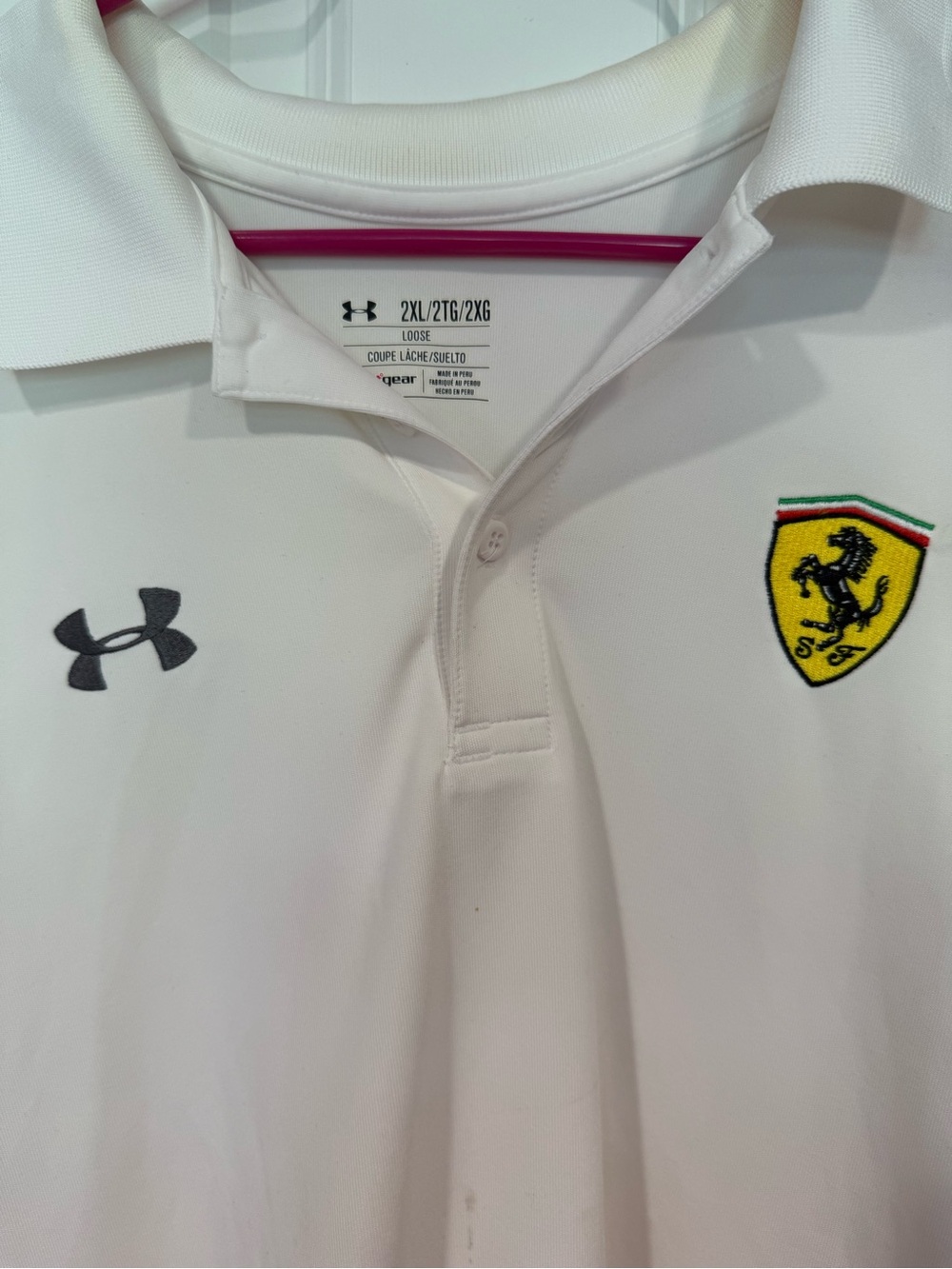Under Armour White Polo with Ferrari Shield Patch